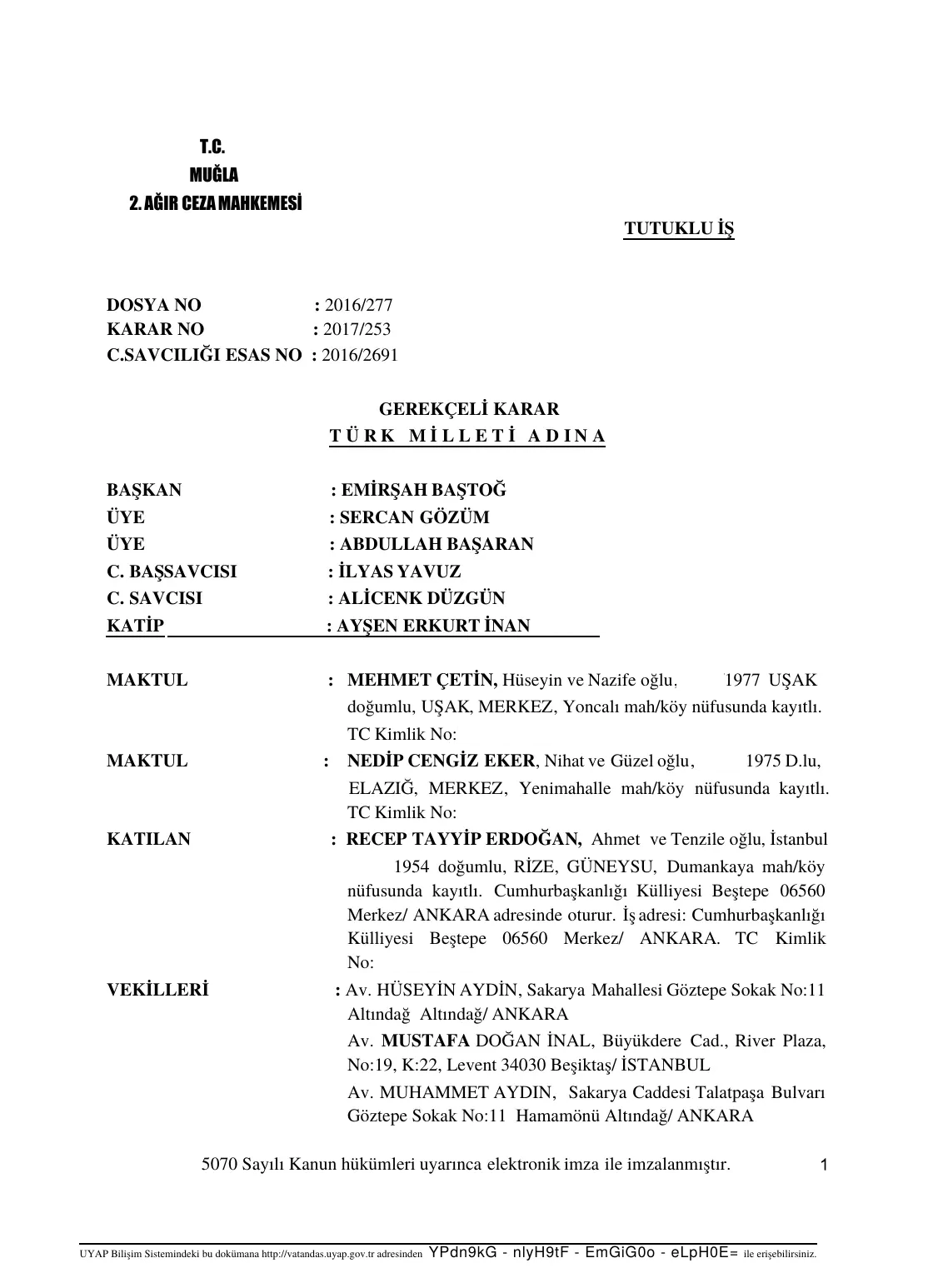 Marmaris 15 Temmuz Davası — Gerekçeli Karar — ilk sayfa